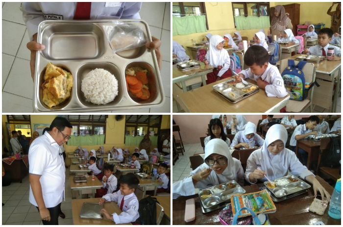Makan bergizi gratis di SDN Kedung Badak 2 Kecamatan Tanah Sareal dan SMP PGRI 6 Kota Bogor pada Senin (6/1/2025)