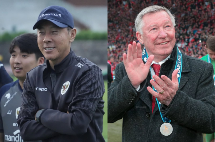 Mantan pelatih Timnas Indonesia Shin Tae-yong dan mantan pelatih Manchester United Sir Alex Ferguson.