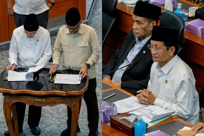 Menteri Agama Nasaruddin Umar saat rapat bersama DPR terkait ongkos haji.