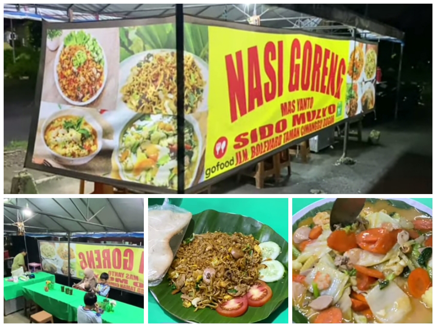 Suasana dan menu hidden gem street food Nasi Goreng Mas Yanto Sido Mulyo.