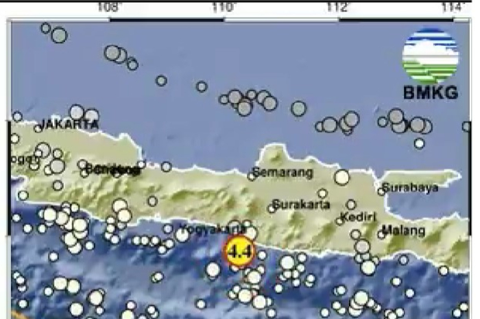 BMKG mencatat terjadi gempa di kawasan Bantu, Yogyakarta.