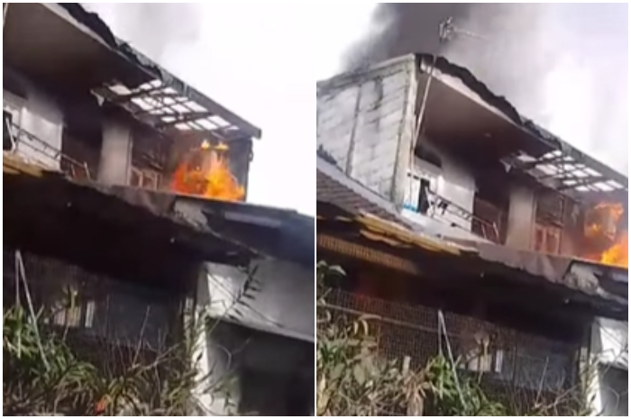 Kebakaran terjadi di Ciomas Bogor dan menimpa rumah dua lantai, Minggu (12/1/2025).