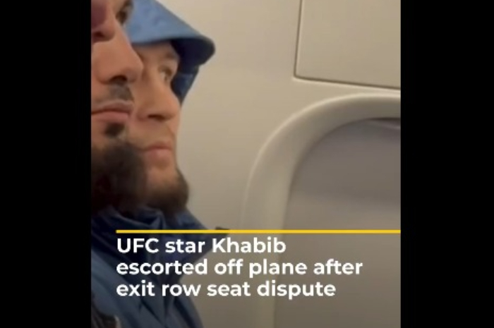 Tangkapan layar video Khabib Nurmagomedov saat berdebat dengan pramugari Frontei Airlines.