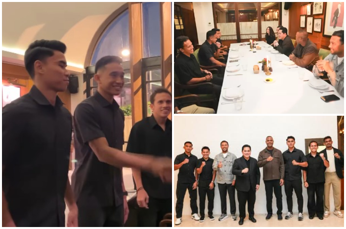 Suasana makan malam lima pemain Timnas Indonesia dengan Patrick Kluivert dan Ketum PSSI Erick Thohir.
