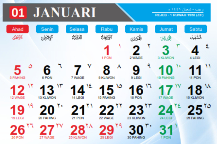 Kalender Januari 2025.