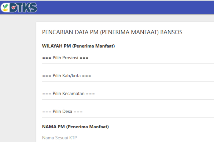 Tampilan laman Cek Bansos Kemensos untuk Cek NIK KTP Penerima.