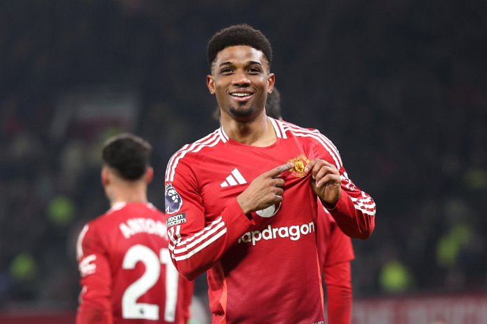 Selebrasi pemain Manchester United Amad Diallo usai mencetak gol ke gawang Southampton.