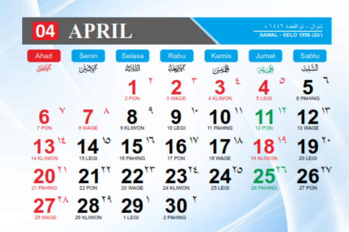 Kalender April 2025. Pemerintah telah menetapkan jadwal libur dan masuk sekolah selama puasa dan Idul Fitri.