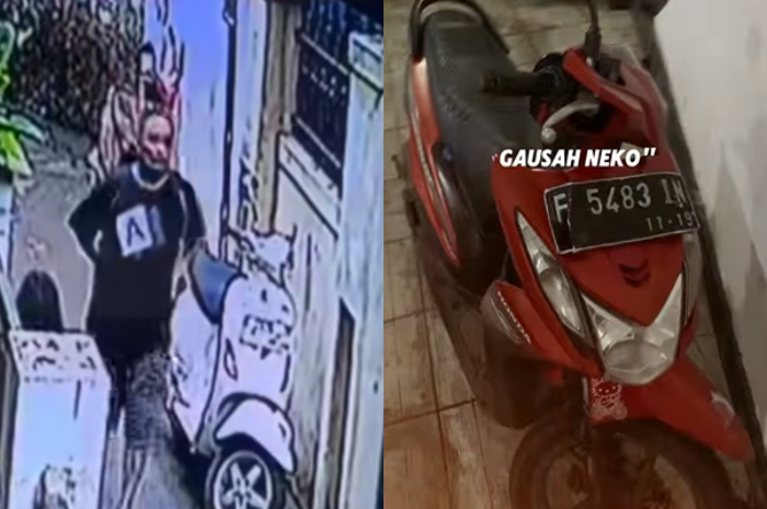 Seorang pria diduga pelaku pencurian motor terekam CCTV.