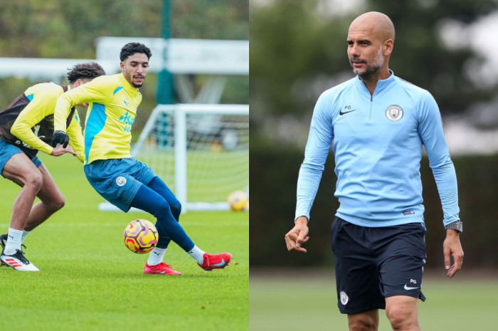 Para pemain Manchester City saat berlatih.