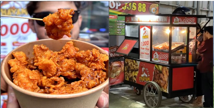 Rice Bowl murah dengan potongan mini fried chicken harga Rp1.000