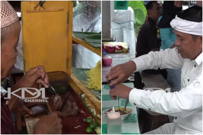 Gubernur Jabar Terpilih, Dedi Mulyadi Makan Soto khas Bogor di depan Kantor Karesidenan.