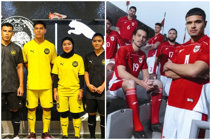 Perbandingan jersey terbaru Timnas Malaysia dengan Timnas Indonesia.