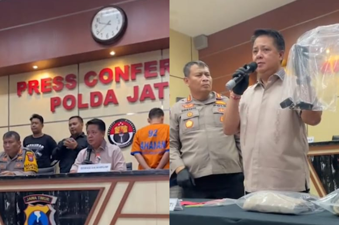 Konferensi pers Polda Jawa Timur terkait ungkap kasus meninggalnya Uswatun Hasanah, wanita yang jenazahnya ditemukan dalam koper merah.
