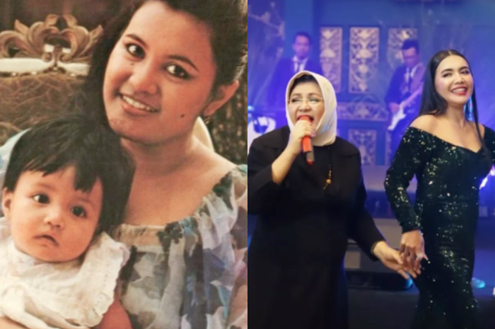 Potret Denada dan Emilia Contessa zaman dulu dan saat tampil di panggung bersama.