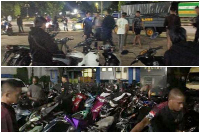 Polisi saat membubarkan aksi balapan liar di Sentul, Kabupaten Bogor.
