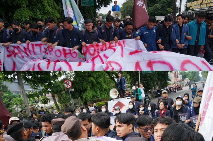 Aksi demontrasi mahasiswa di Jalan Jenderal Sudirman, Kota Bogor, Kamis (30/1/2025).