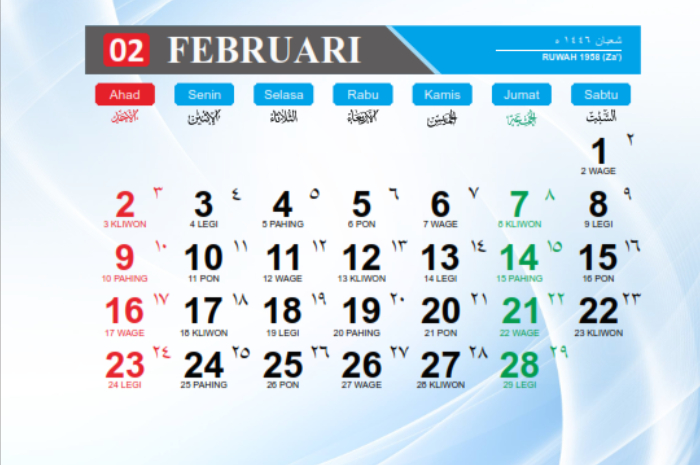 Kalender Februari 2025.