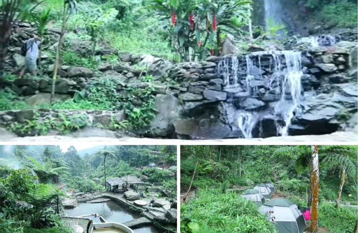 Pesona Curug Pelangi Bogor dengan sumber mata air panas alami.