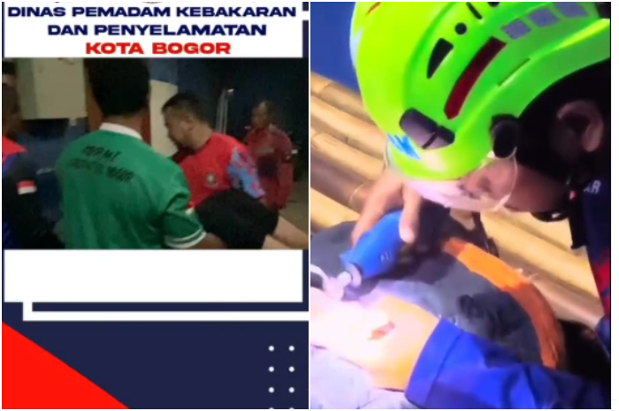Dinas Pemadam Kebakaran dan Penyelamatan Kota Bogor saat menolong warga.