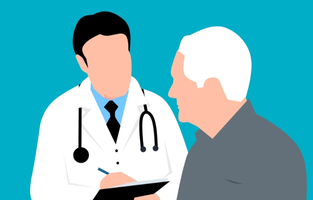 Ilustrasi seseorang yang sedang diperiksa kesehatannya oleh dokter.