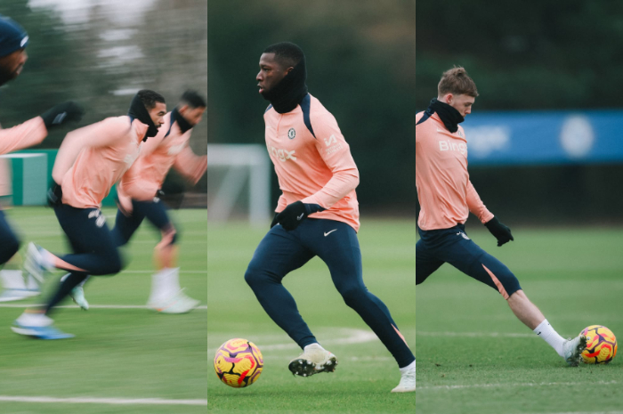 Para pemain Chelsea saat menjalani sesi latihan.