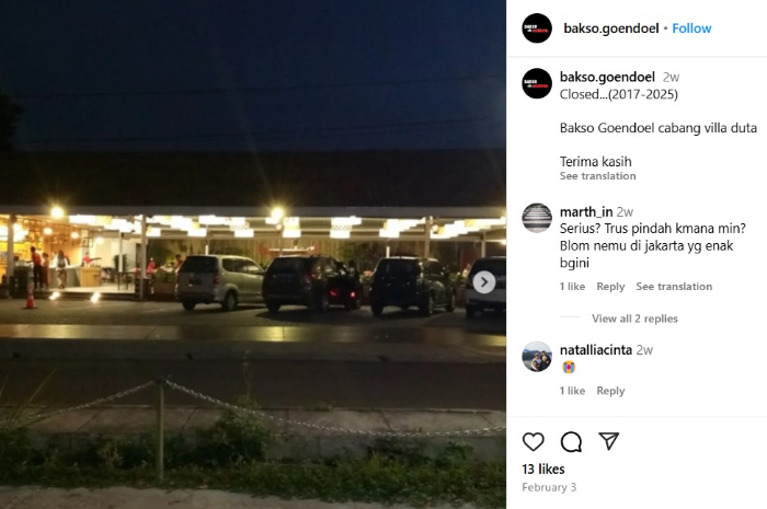Bakso Goendoel di kawasan Jalan Villa Duta III Nomor 12, Kota Bogor sudah tutup.