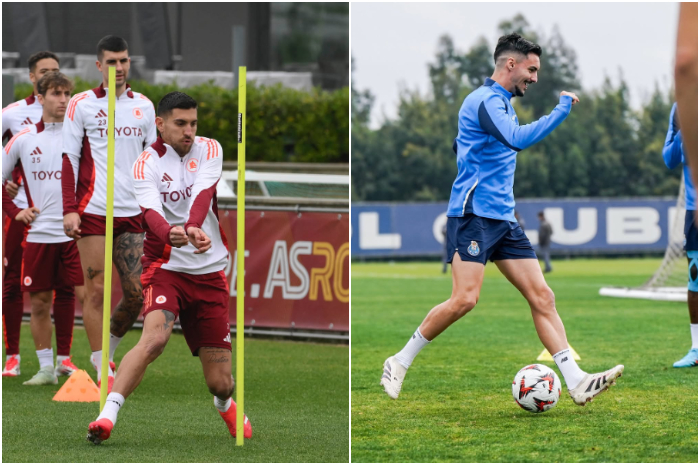 Skuad AS Roma dan FC Porto saat berlatih sebelum bertanding.