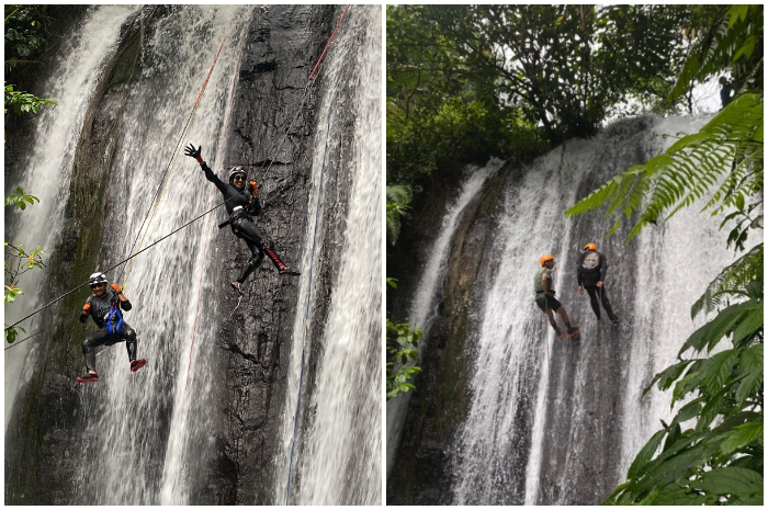 Aksi Canyoning di Curug Gunung Menir, Sentul Bogor.