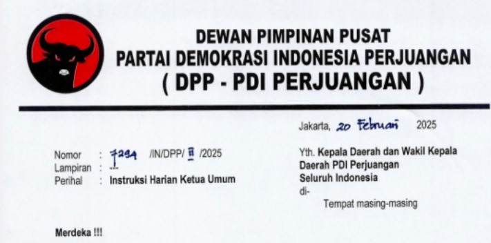 Surat edaran Ketua Umum PDI Perjuangan tentang retret di Magelang