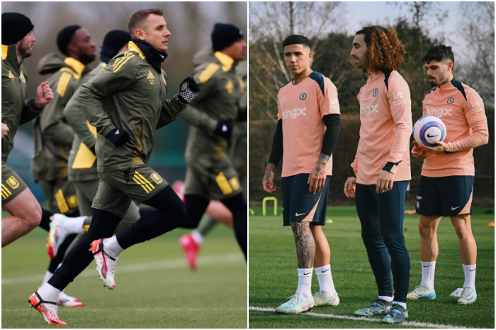 Para pemain Aston Villa dan Chelsea saat berlatih.