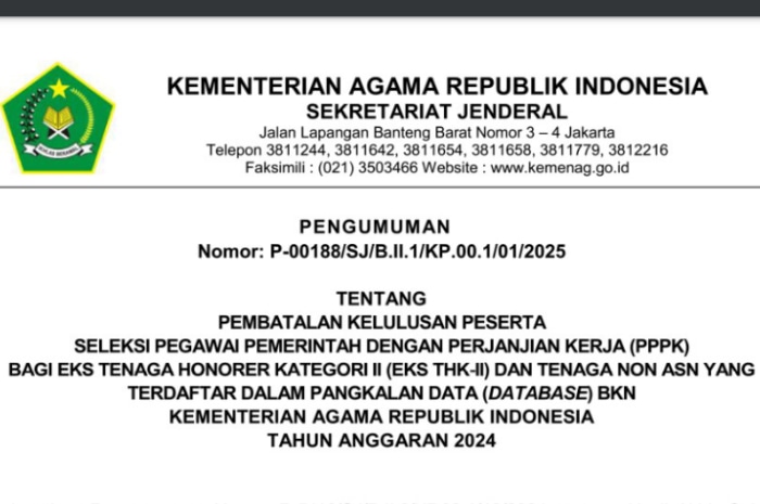 Daftar nama peserta PPPK tahap 1 yang hasil kelulusannya dicabut oleh Kemenag.