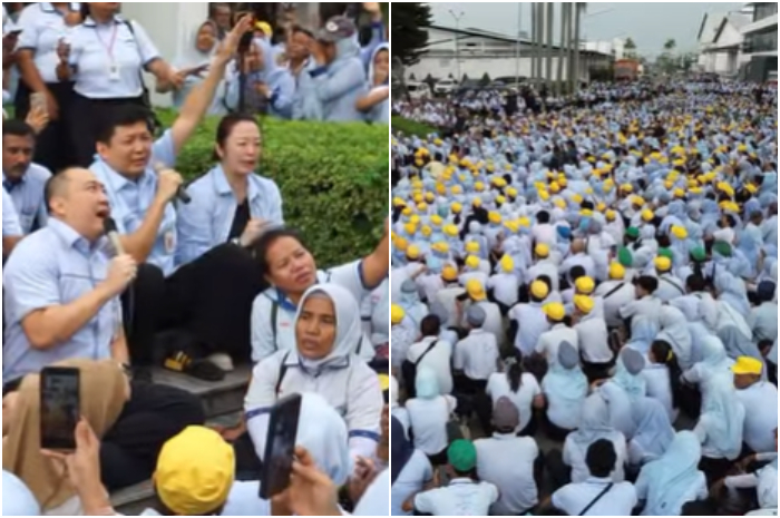 Momen haru perpisahan para karyawan dengan para pimpinan Sritex.