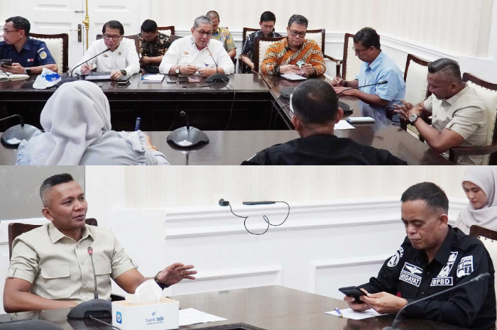 Rakor penanganan bencana longsor yang dipimpin Wakil Wali Kota Bogor, Jenal Mutaqin di Balai Kota Bogor, Selasa (4/3/2025).