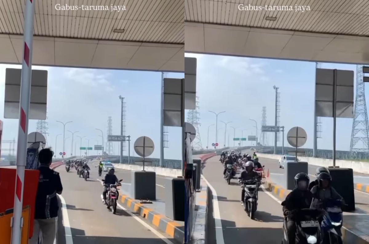 Banjir parah di Bekasi, polisi buka akses tol untuk pengendara motor.