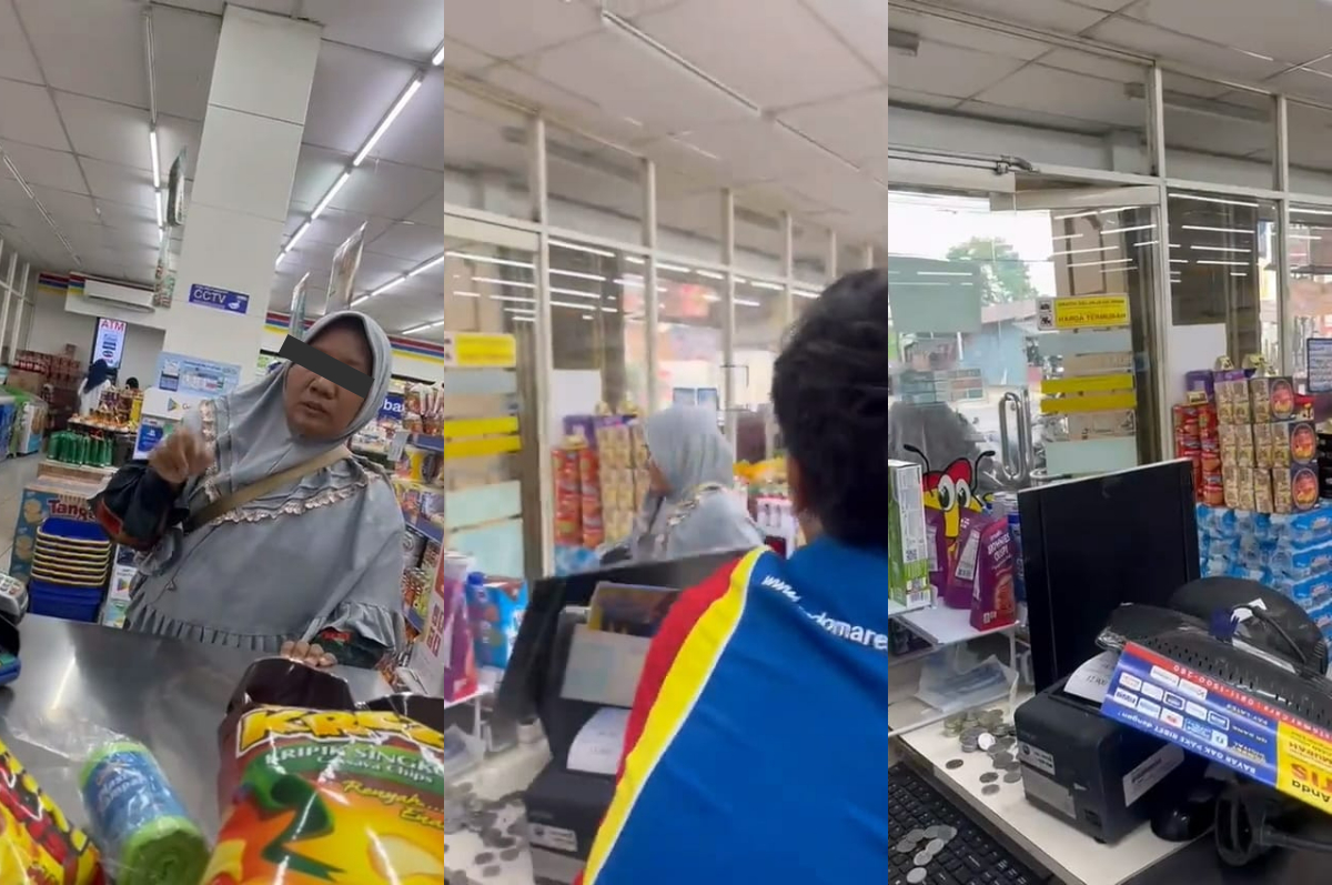 Emak-emak ngamuk gak mau bayar belanjaan dan berakhir kabur sambil pukul komputer kasir.