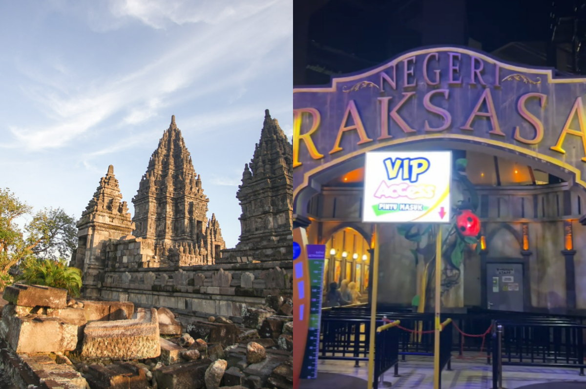 Wisata Candi Prambanan (kiri), Trans Studio Bandung (kanan).