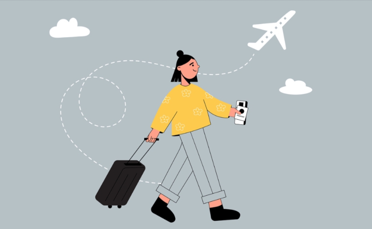 Ilustrasi seorang wanita akan mudik.