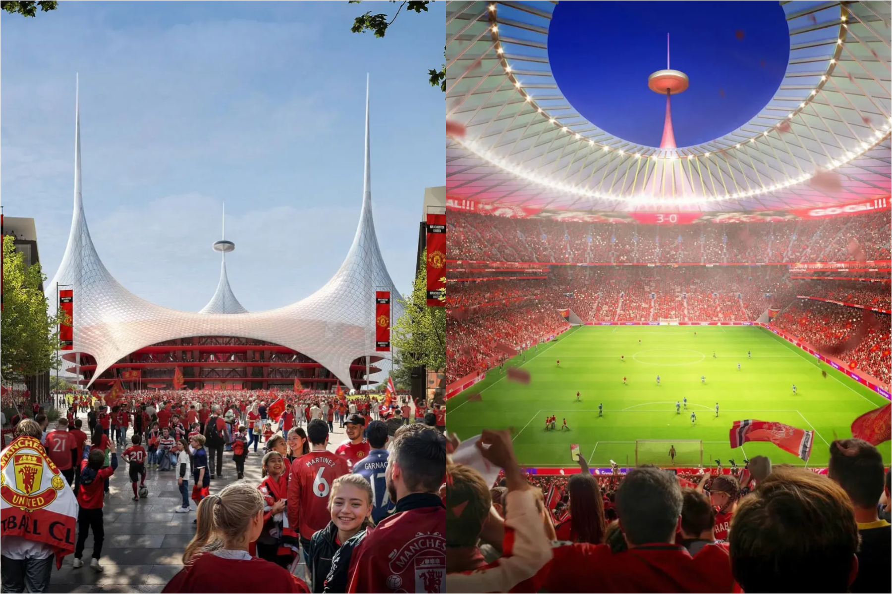 Gambar rencana proyek pembangunan stadion baru Manchester United.
