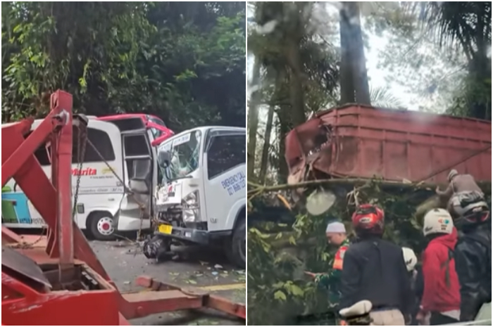 Kecelakaan di Jalan Raya Cipanas, Kabupaten Cianjur, Jawa Barat melibatkan empat kendaraan pada Sabtu (15/3/2025) pagi.