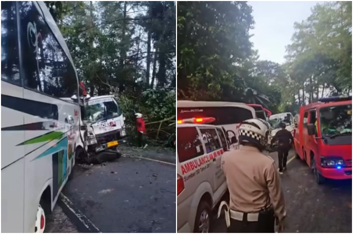 Kecelakaan terjadi di Jalan Raya Cipanas, Kabupaten Cianjur, Jawa Barat arah Puncak, Sabtu (15/3/2025).
