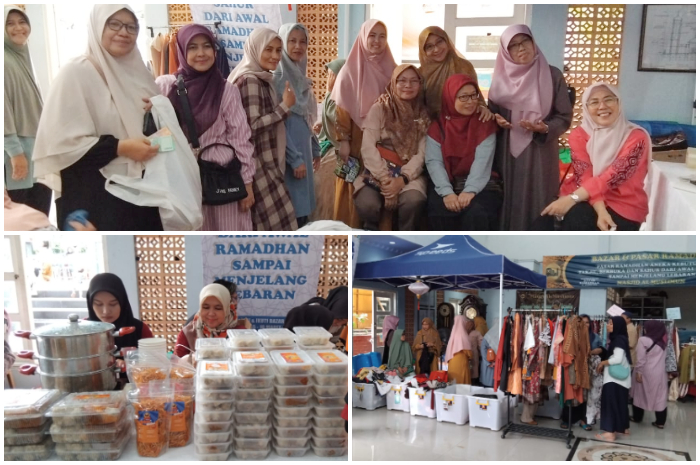 Kegiatan bazar dan bakti sosial di halaman Masjid Al Muslimun, Kelurahan Bantarjati, Bogor Minggu (16/3/2025).