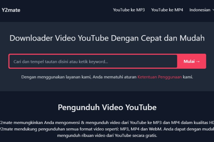 Y2Mate, platform yang memungkinkan orang mengunduh video YouTube dengan cepat dan mudah