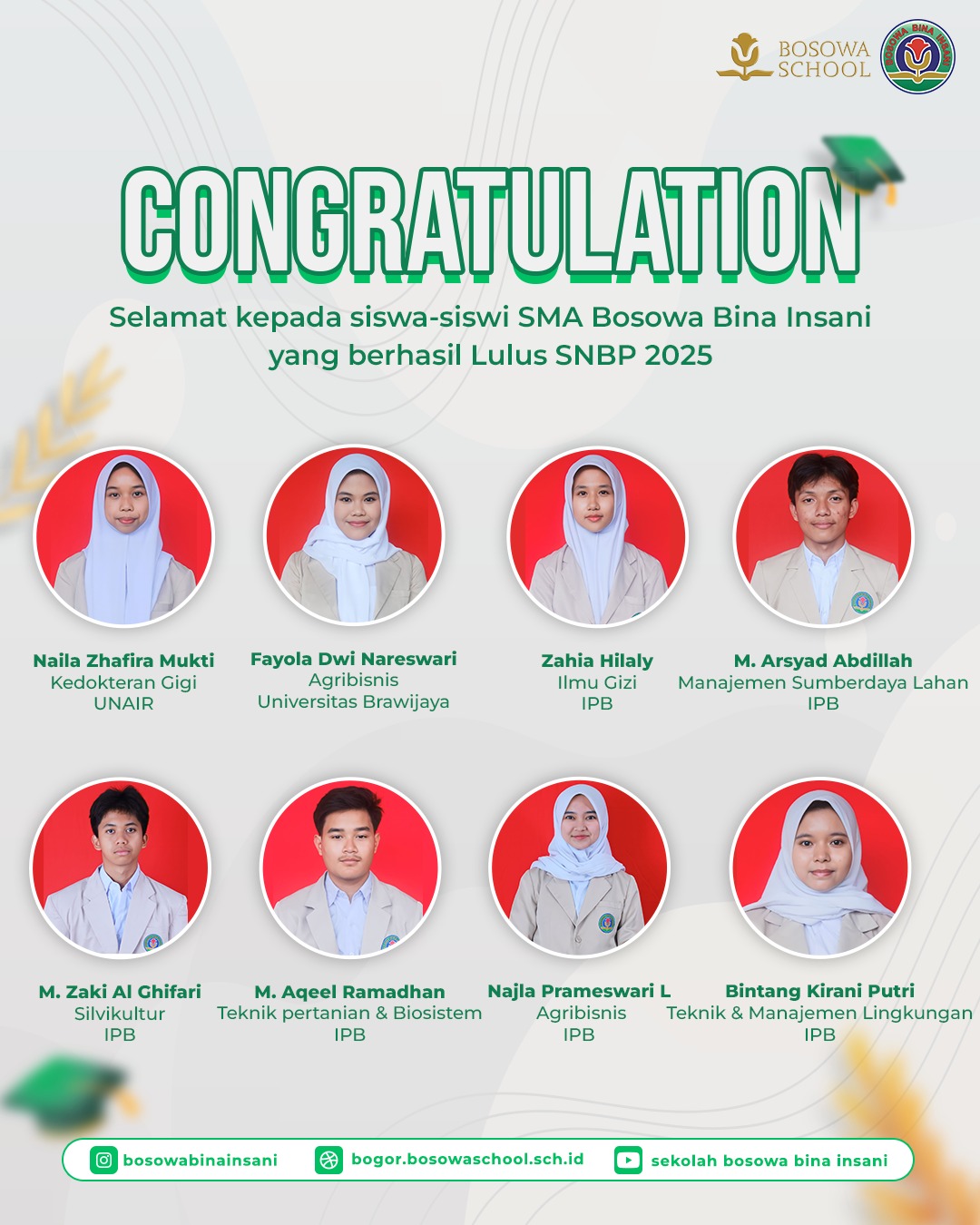 Sepuluh SMA Bosowa Bina Insani lulus SNBP dan IUP 2025.