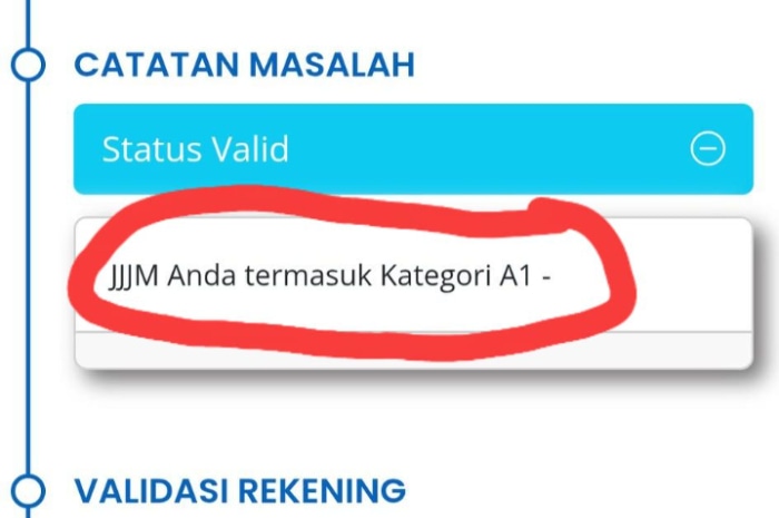 Arti dari kode kategori A1 hingga A5 pada menu JJM Info GTK.