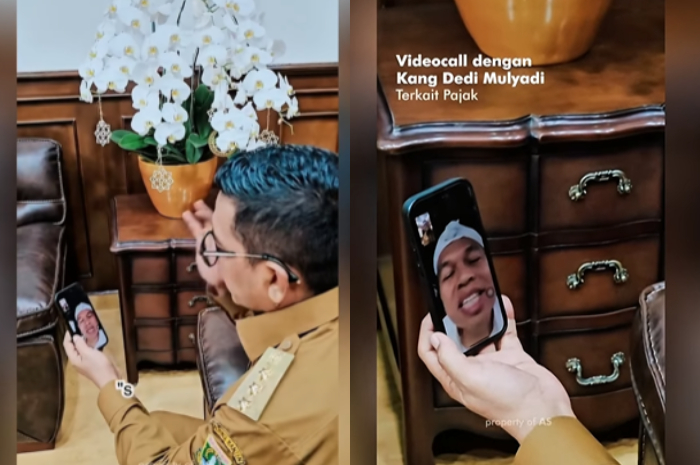 Gubernur Jawa Barat Dedi Mulyadi dan Gubernur Banten Andra Soni saat melakukan video call.