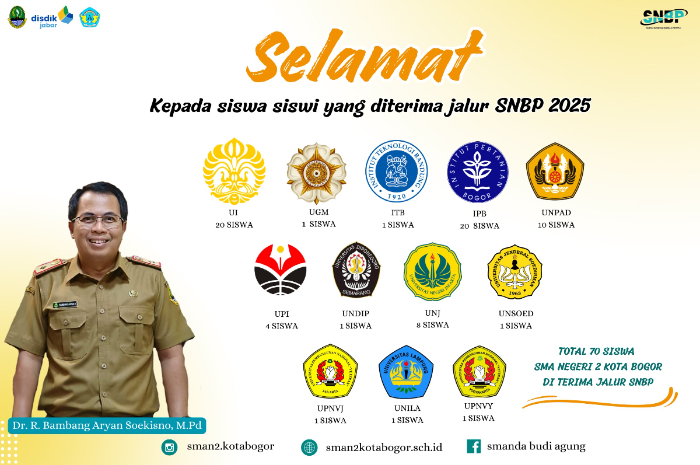 Siswa SMAN 2 Bogor diterima di sejumlah perguruan tinggi negeri favorit pada SNBP 2025.