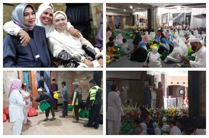 Dirut PT Baraya Hj Nurlela bersama Pemdes Desa Karang Asem Timur, memberikan santunan dan bingkisan lebaran kepada ratusan anak yatim dan dhuafa, Kamis (27/3/2025).
