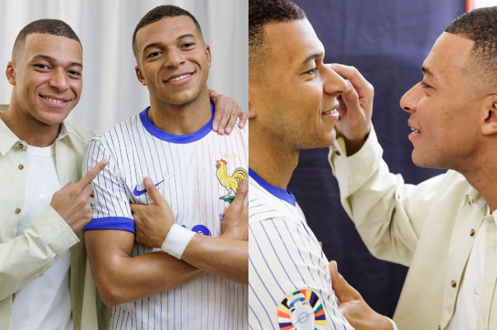 Kylian Mbappe bersama patung lilinnya.