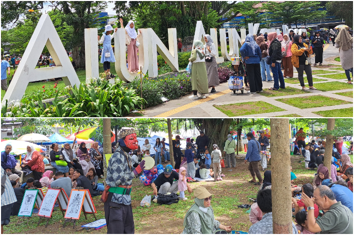 Alun-Alun Kota Bogor dipadati pengunjung pada momen libur Lebaran 2025, Rabu (2/4/2025).